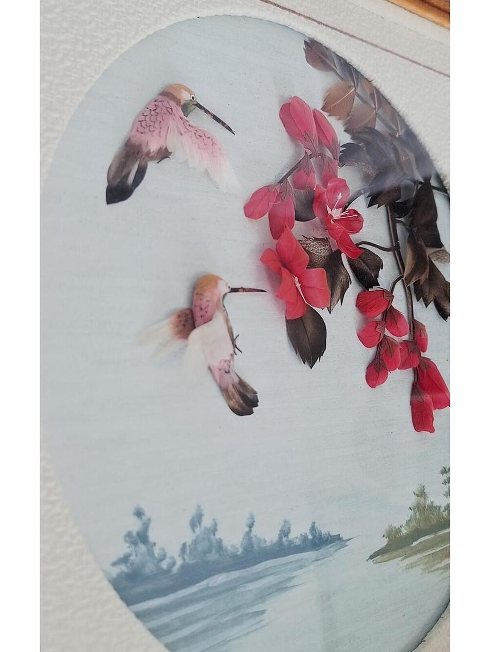 CAC VTG Feather Art Hummingbird Shadow Box 3D Mexican Folk Art Framed 10x10 - Picture 10 of 14